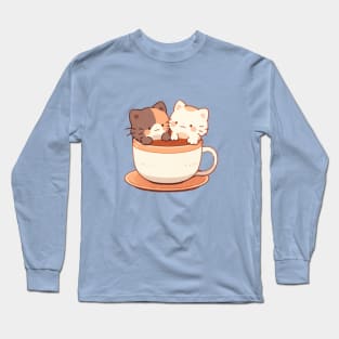 Kawaii kittens in hot chocolate cup Long Sleeve T-Shirt